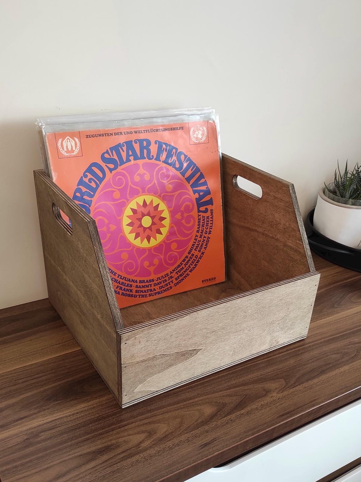 Plak Sandığı & Masa Organizatörü - 12" LP Depolama (Huş Ağacı)