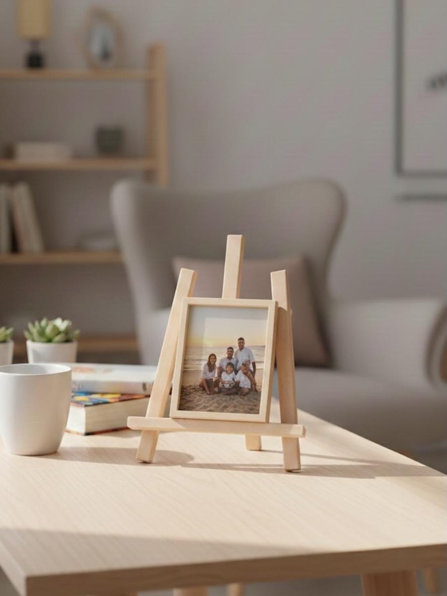 Masif Ahşap Masa Şövalesi – El Yapımı Tahta Sergi Standı (28 × 30 cm)