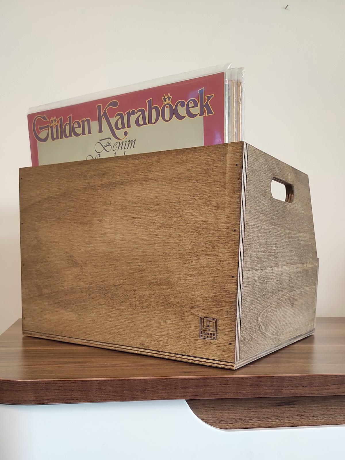 Plak Sandığı & Masa Organizatörü - 12" LP Depolama (Huş Ağacı)