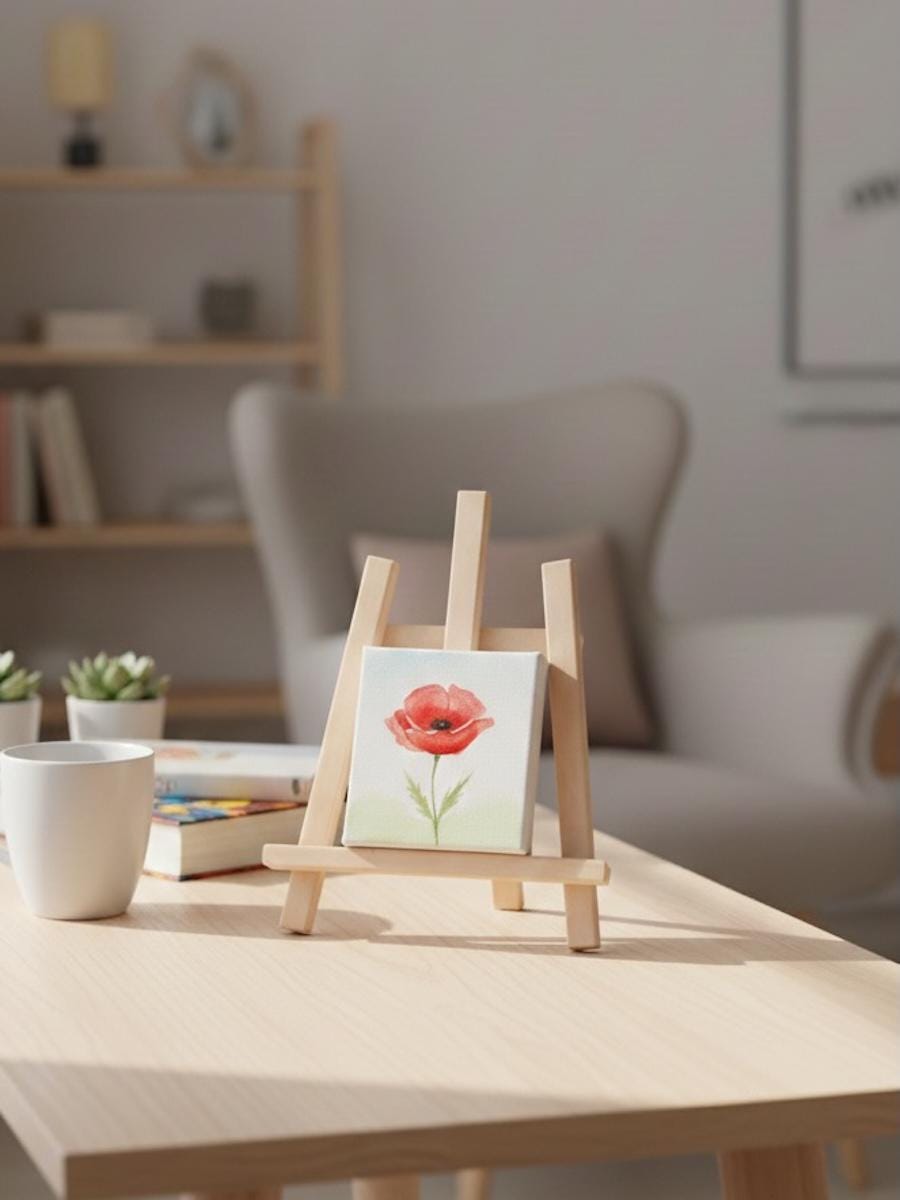 Masif Ahşap Masa Şövalesi – El Yapımı Tahta Sergi Standı (28 × 30 cm)